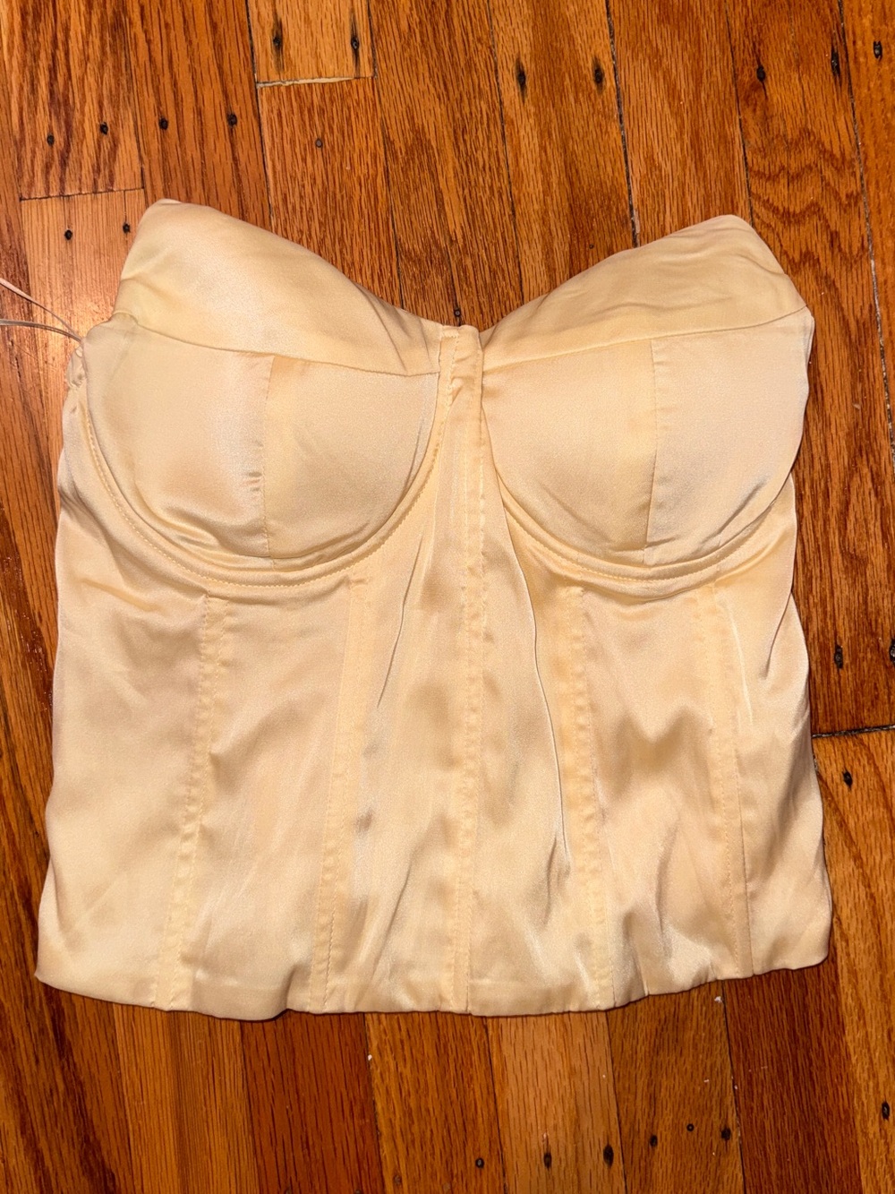 Strapless Satin Bustier Top in Light yellow